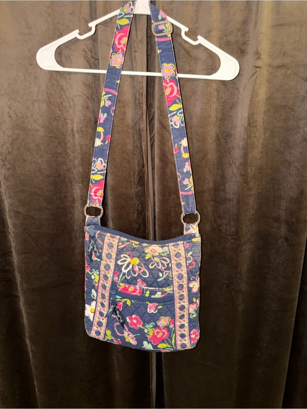 Vera Bradley Navy Floral Quilted Crossbody with Pink Accents